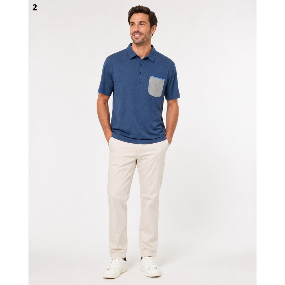 Travis Mathew Golf Polo Shirt Mens XL Blue Gray Pima Cotton Polyester Blend